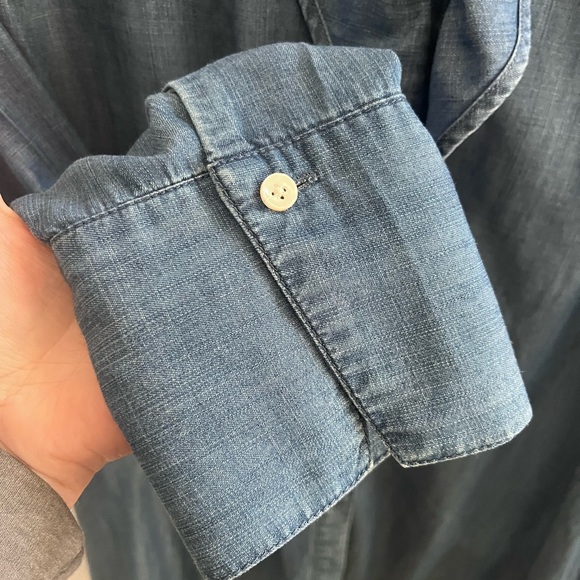 Chico’s womens Chambray style Blue Ruffled Denim Shirt button down sz 4 us 20/22 - Picture 7 of 9